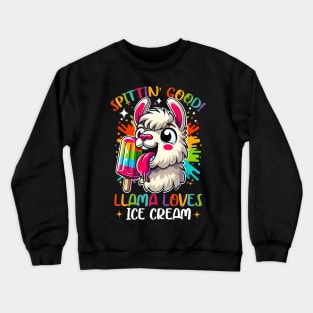 Funny Vibrant Llama Lover, Ice Cream Lover, Cute Animal Alpaca Crewneck Sweatshirt